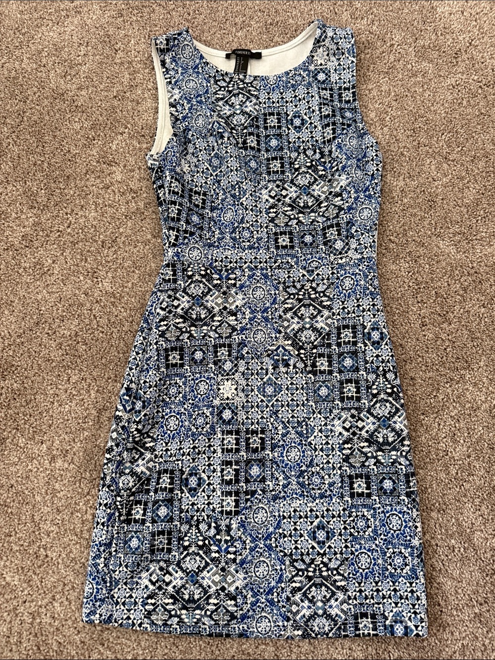 Forever 21 Blue and White Printed Mini Dress